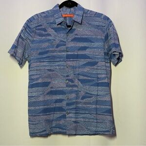 Tori Richard Aloha Hawaiian shirt short sleeve small blue waves water